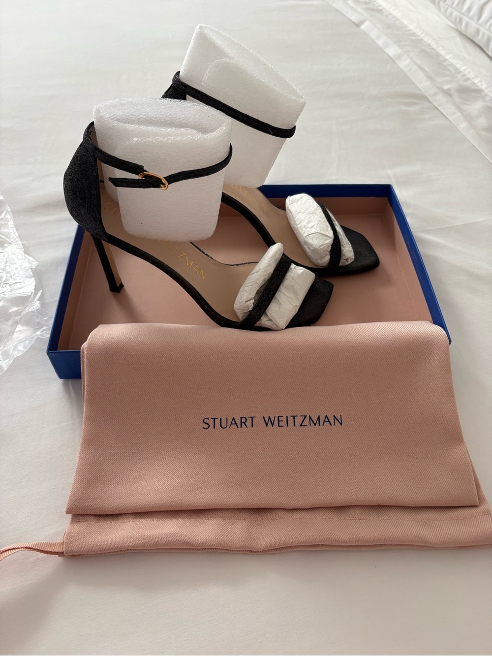 Stuart Weitzman Black  Ankle-Strap Stiletto Sandals